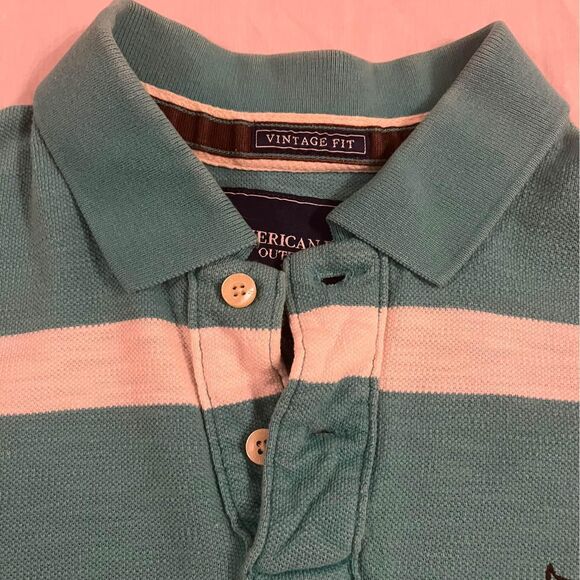 american eagle teal and white striped polo shirt mens medium - Picture 3 of 4
